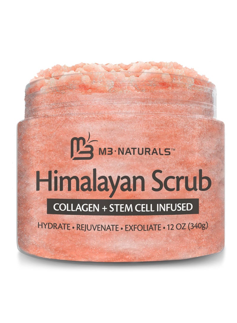 Himalayan Salt Scrub Face Foot & Body Exfoliator Infused with Collagen and Stem Cell Natural Exfoliating Salt Body Scrub for Toning Cellulite Skin Care by M3 Naturals