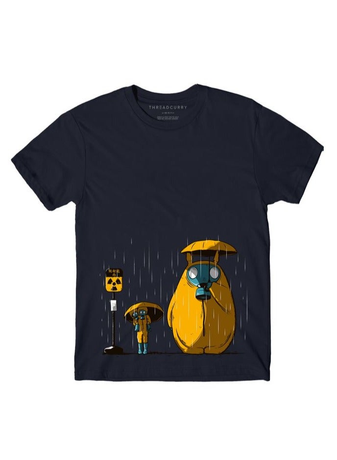 THREADCURRY Rain Hazards Comic Boys Navy Blue Printed Round Neck T-shirt