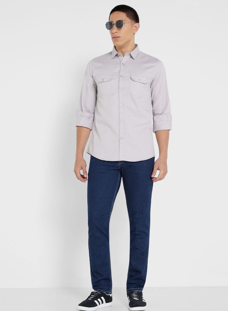 Pure Cotton Casual Double Pocket Shirt