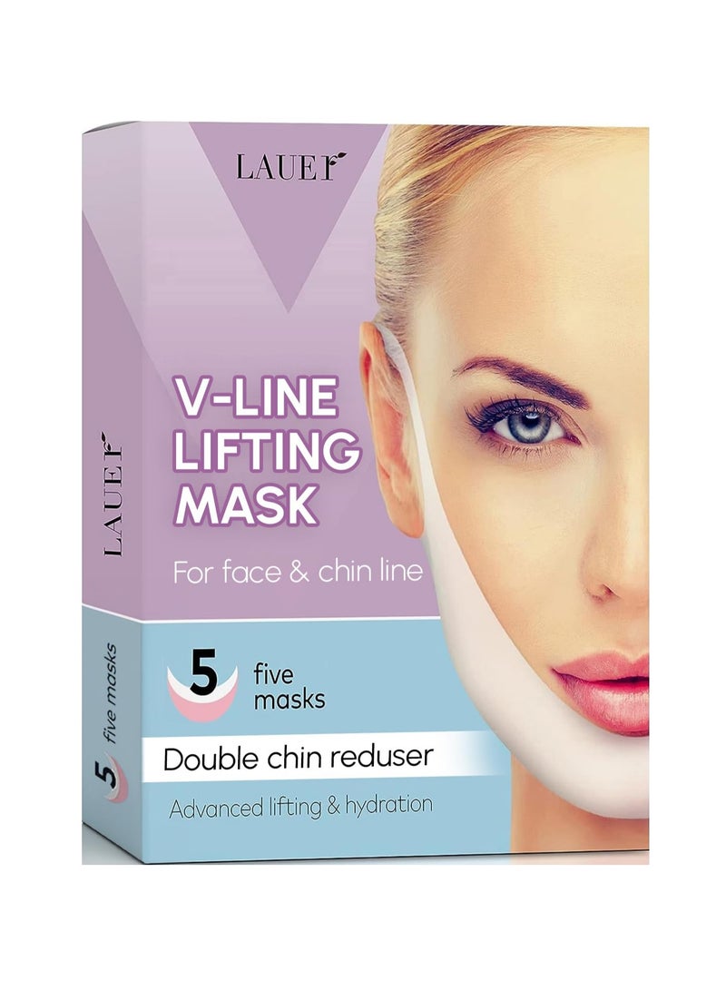V Shaped Contouring Face Mask Line Shaping Lifting Belt Neck Reduction Jawline Lift Tape Enhancer Face Patch Firming Tightening Skin Chin Up Sculpting Collagen Mask Hyaluronic Acid Aloe Vera 5 pcs