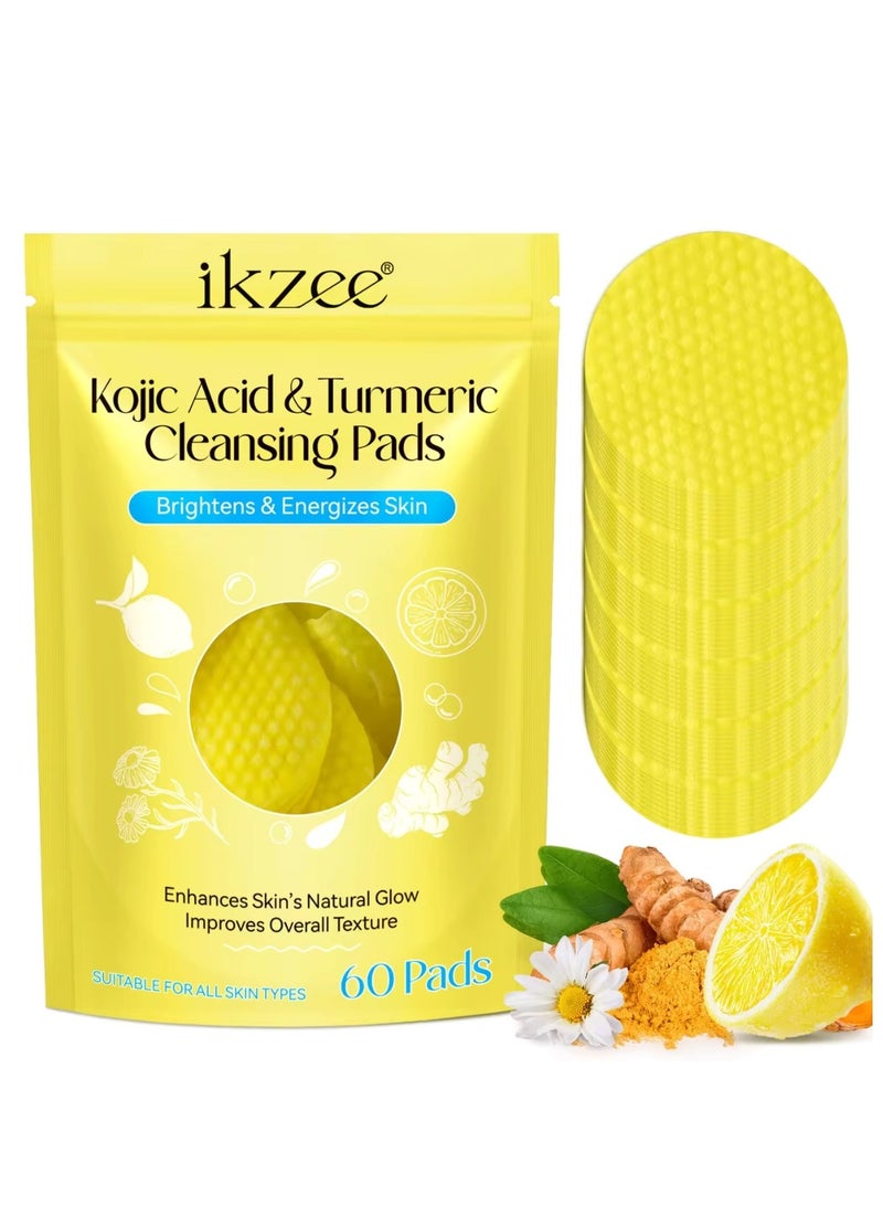 60Pcs Kojic Acid & Turmeric Cleansing Pads for Dark Spots Turmeric Kojic Acid Cleansing Pads Helps Balance Skin Oil & Water Fade Spot Remove Excess Keratin Clean Oil Refines Pores
