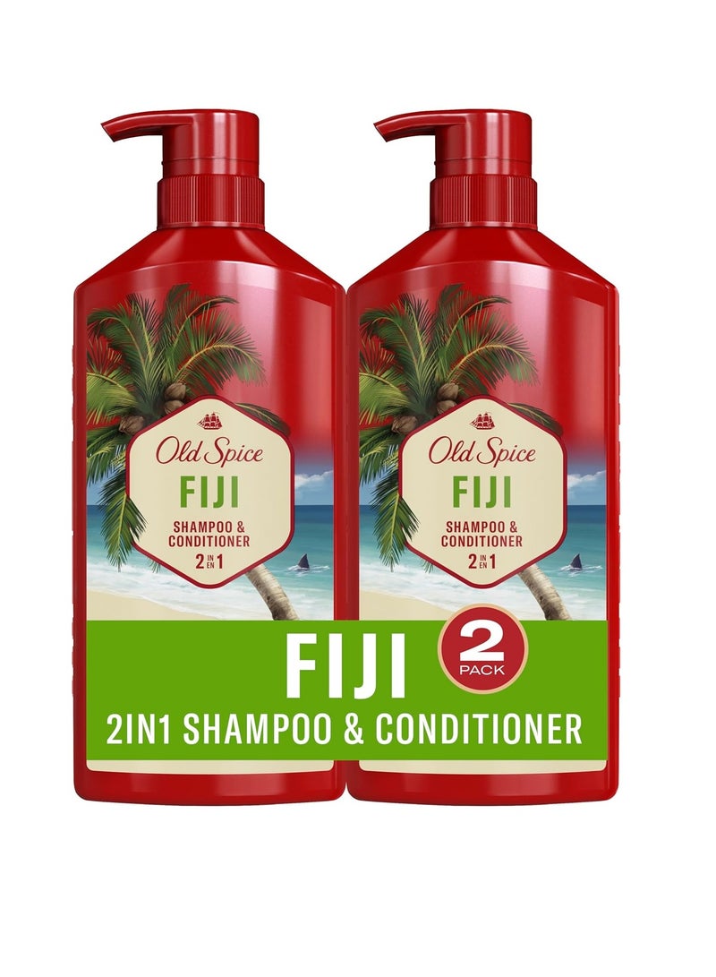 Old Spice Fiji 2-in-1 Shampoo and Conditioner Set for Men, Coconut & Tropical Wood Scent, Get Up To 80% Fuller-Looking Hair, Barbershop Quality, Fresh & Clean Hair, 21.9 Fl Oz Each, 2 Pack