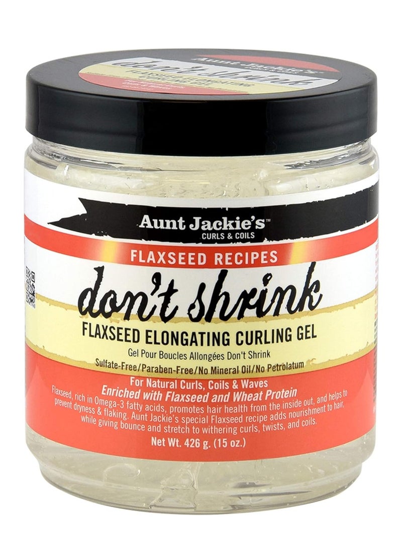 Aunt Jackie's Flaxseed Recipes Don't Shrink Elongating Hair Curling Gel for Natural Curls, Coils and Waves, Helps Prevent Dryness and Flaking, 15 oz