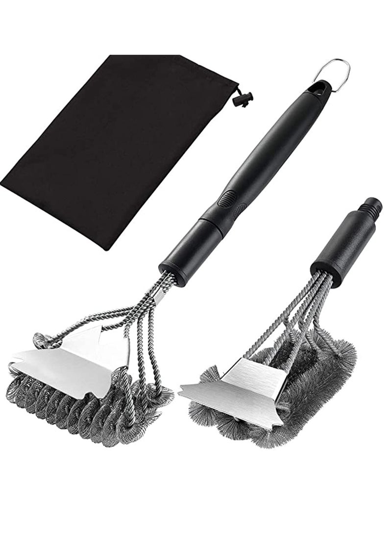 Grill Brush with Scraper 18 Inch Two Kinds of Exchangeable Brush Head at Carrying Bag - Safe Wire Stainless Steel BBQ Brush - Barbecue Cleaning Grill Brush for Gas/Charcoal Grilling Grates