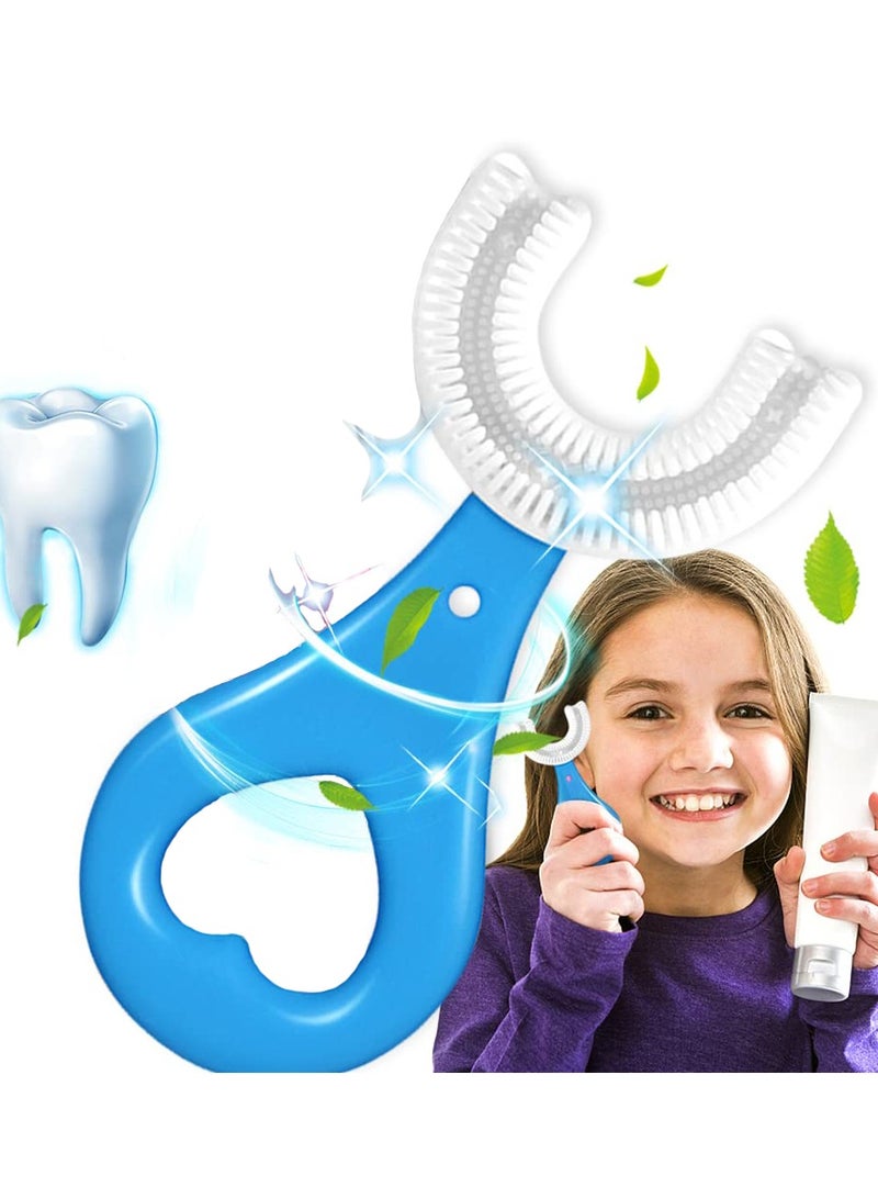 Kids U Shaped Toothbrush, Children's Soft Silicone Toothbrush, 360° Whole Mouth Manual Toothbrush, U-Shaped Silicone Brush for Kids Age 2 12, Care for Your Kids Oral Health (Blue )