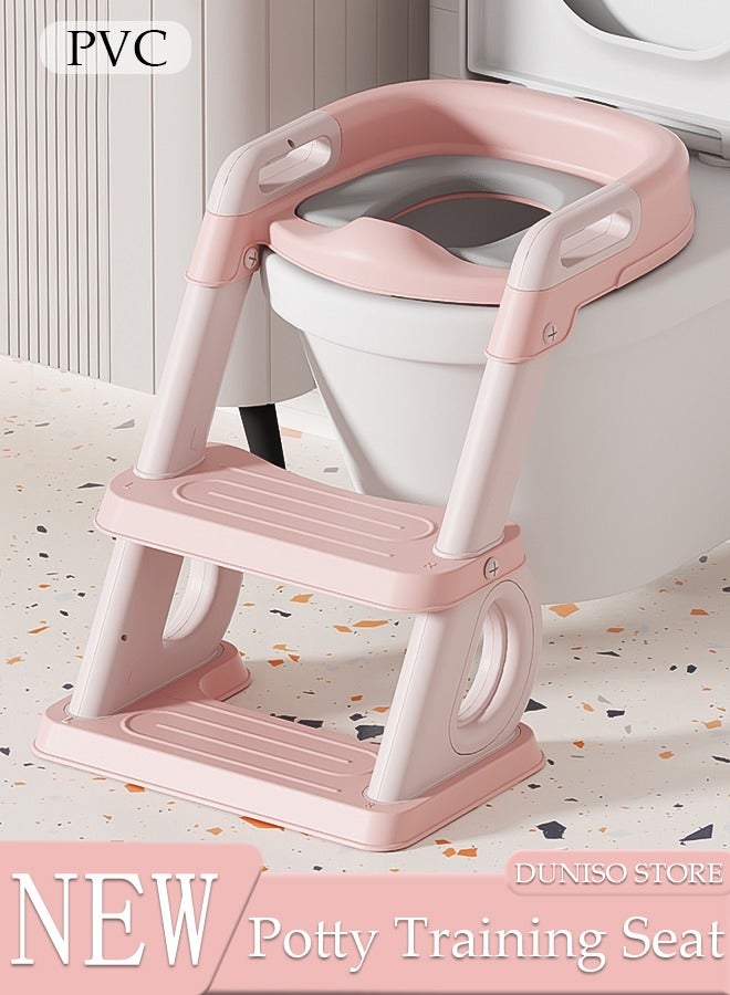 Potty Training Toilet Seat For Boys Girls, Toddler Toilet Seat With Step Stool Ladder, Foldable Toddler Potty Seat For Toilet With Non-Slip Design, Adjustable Height