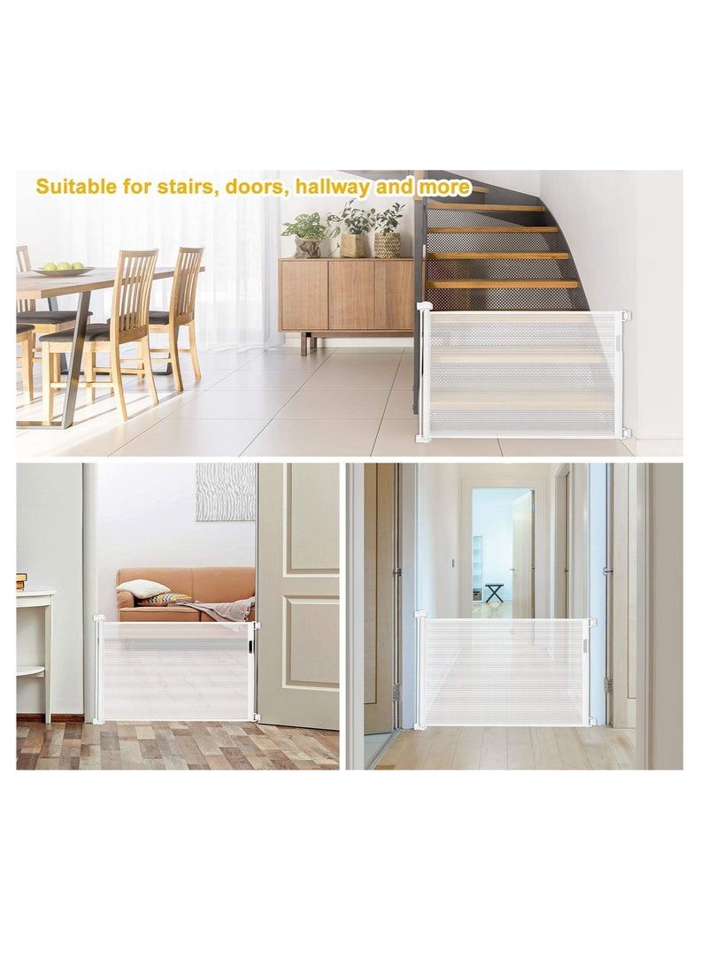 Retractable Baby Gate Mesh Safety Gate for Babies and Pets Extra Wide Safety Baby Gate  86 x140cm (Need to Punch) Pet Dog Gate for Doorways Stairs Indoor Outdoor (White)