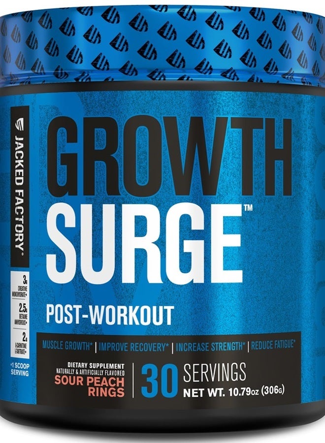Growth Surge Creatine Post Workout w/L-Carnitine - Daily Muscle Builder & Recovery Supplement with Creatine Monohydrate, Betaine, L-Carnitine L-Tartrate - 30 Servings, Sour Peach Rings