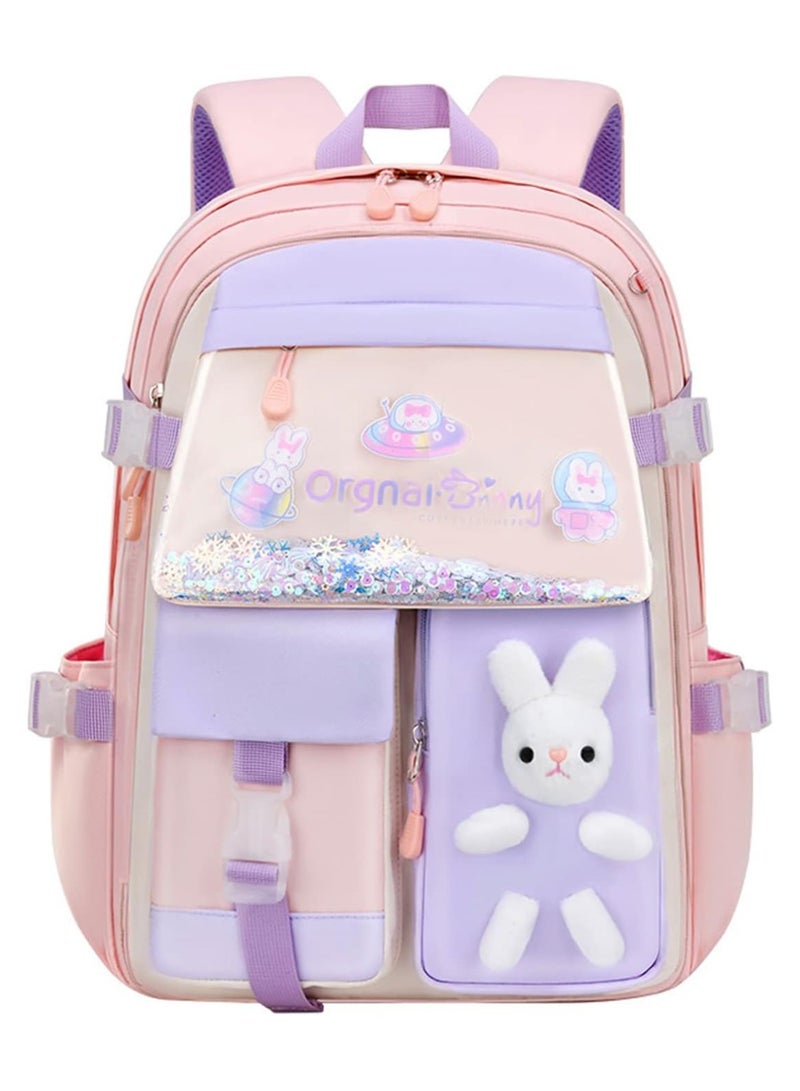 Kids Backpacks for Girls Kawaii Quicksand Refrigerator Door Girls Backpack School Bags for Girls Bunny School Bag