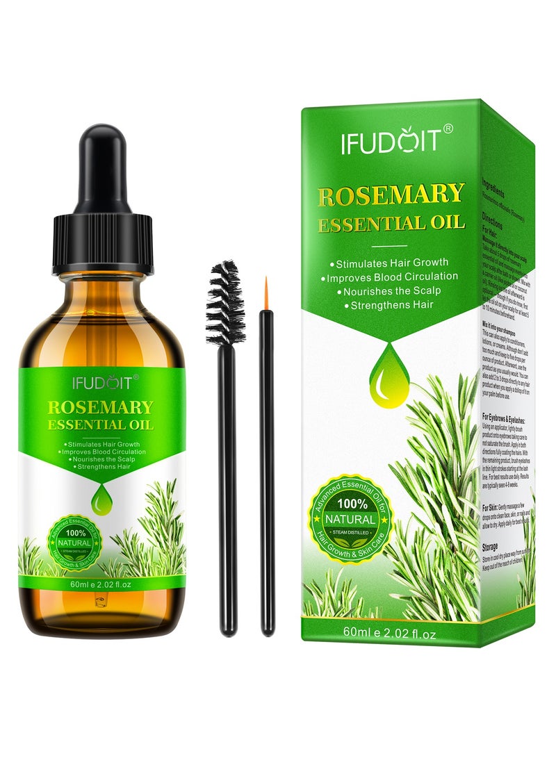 60ml Rosemary Essential Oil for Hair Growth Pure Organic Rosemary Oil for Dry Damaged Hair and Growth Hair Scalp Oil Pure and Natural Premium Quality Oil Hair Loss Treatment Oil for Men and Women