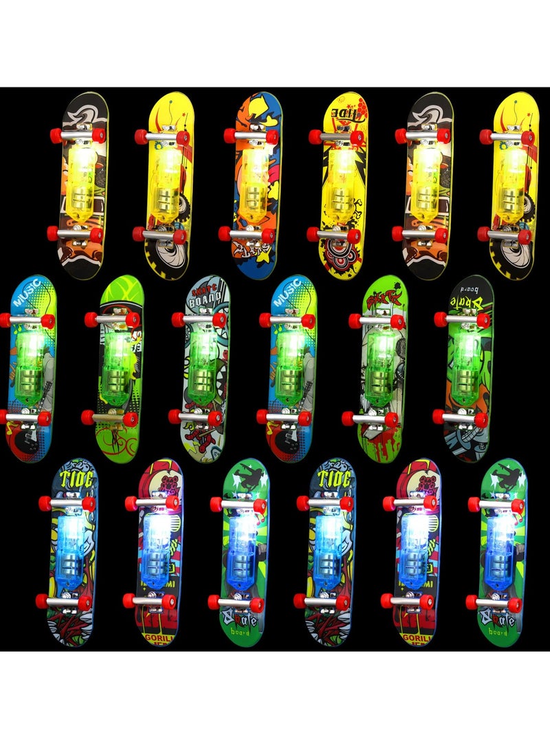 Light up Mini Finger Skateboard Toys Set, 18 Pcs  LED Finger Skateboards, Hand Skateboard Toys Fingerboard Tiny Skateboards for Fingers Creative Fingertips Movement for Sports Party Favors