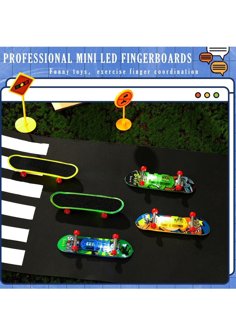 Light up Mini Finger Skateboard Toys Set, 18 Pcs  LED Finger Skateboards, Hand Skateboard Toys Fingerboard Tiny Skateboards for Fingers Creative Fingertips Movement for Sports Party Favors