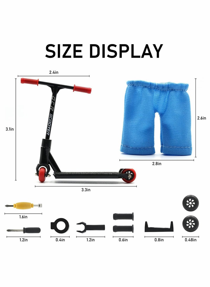 Mini Skateboards for Fingers with Pants, Alloy Finger Scooter Model Set, Interactive Finger Toy Mini Scooters Tools