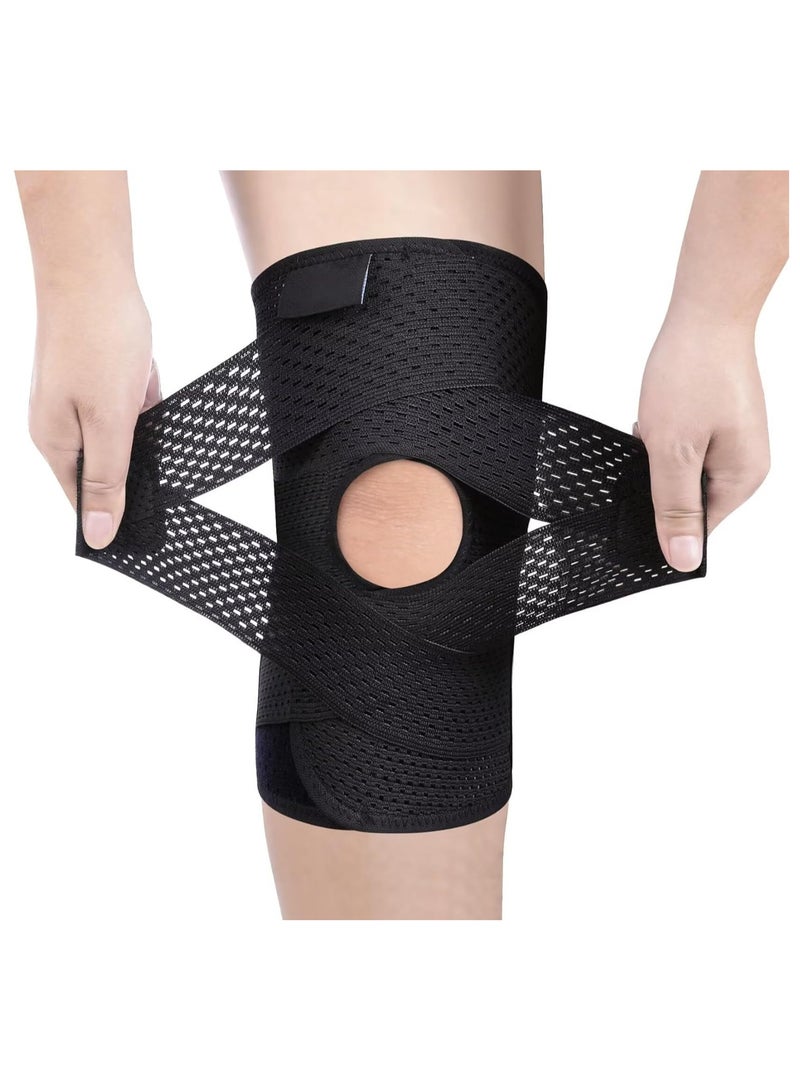 Professional Knee Brace with Side Stabilizers, Compression Knee Support with Mesh Weave Tech, Knee Wrap with Ultra-Soft Bandage for Running, Workout, Hiking, All Sports