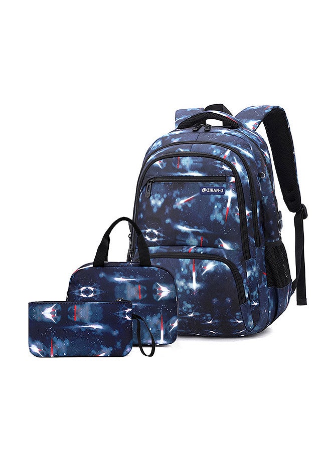 Primary and Secondary School Students Backpack Waterproof Schoolbag with Lunch Bag and Pen Bag