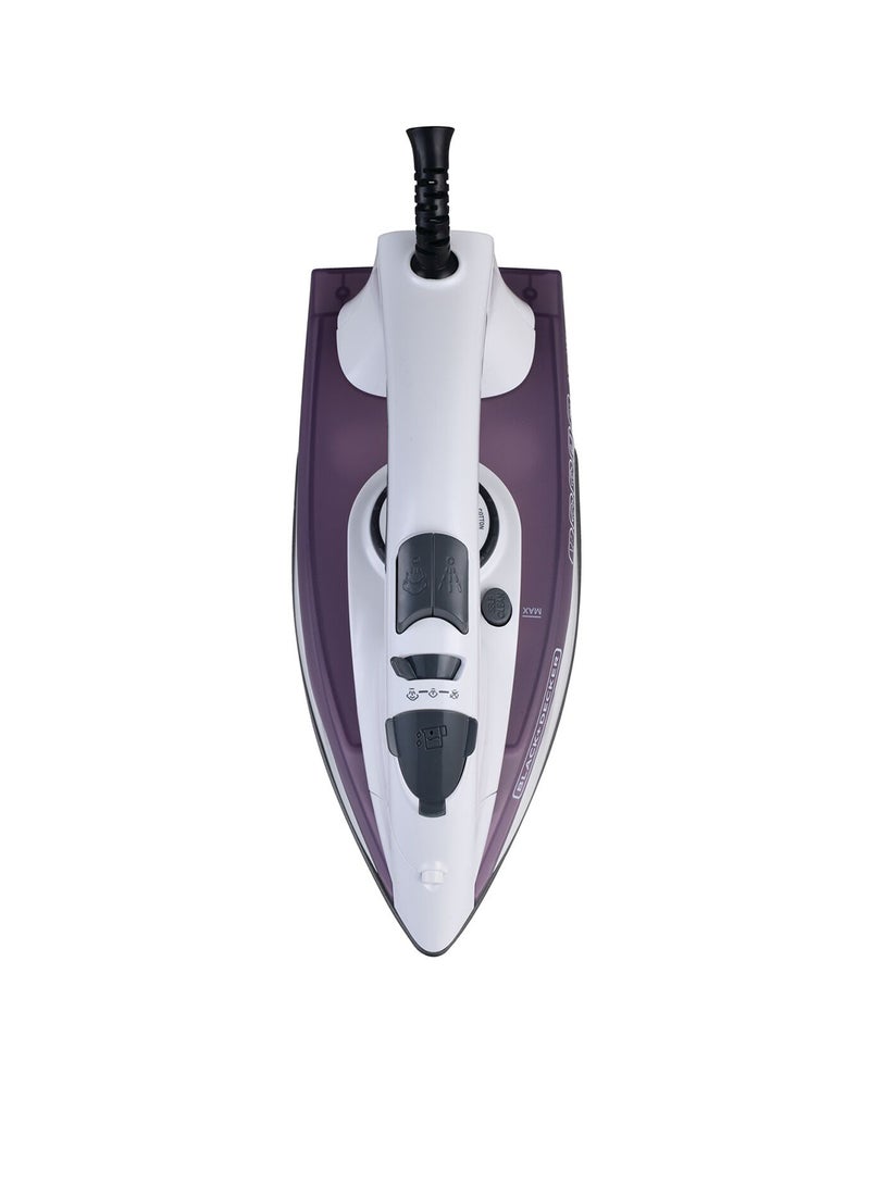 Steam Iron - Ceramic Coated Soleplate with Anti Calc Drip Self Clean and Auto Shutoff  - Removes Stubborn Creases Quickly Easily 220 ml 1750 W X1750-B5 White/Purple