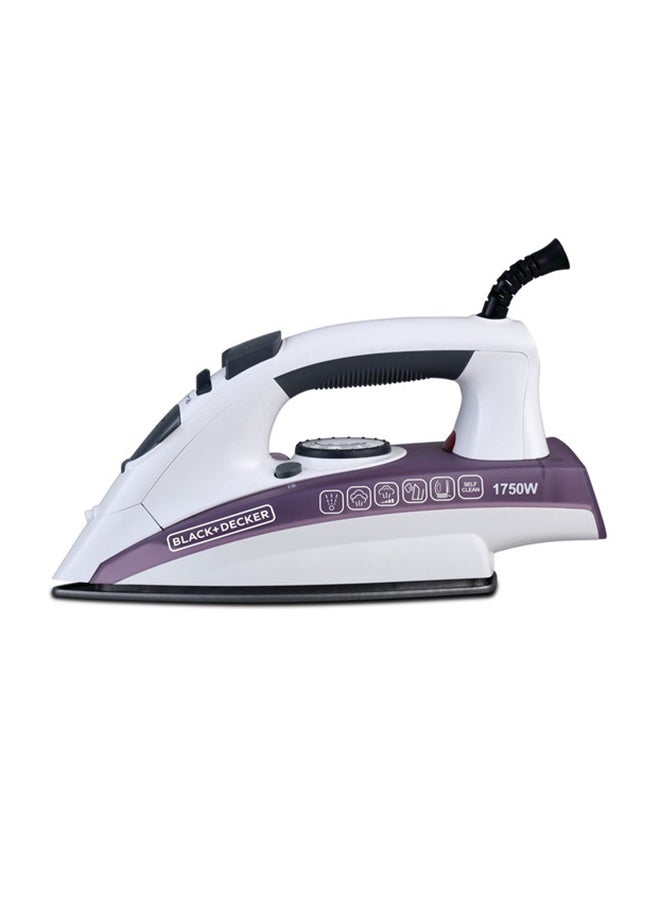 Steam Iron - Ceramic Coated Soleplate with Anti Calc Drip Self Clean and Auto Shutoff  - Removes Stubborn Creases Quickly Easily 220 ml 1750 W X1750-B5 White/Purple