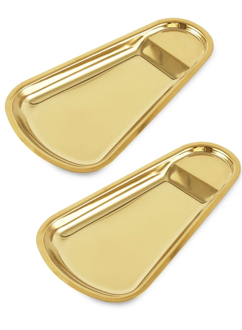 2 Pack Gold Stainless Steel Spoon Rest, Spatula Ladle Spoon Utensils Holder, Suitable for Home Kitchen and Coffee Bar Decoration (Gold）