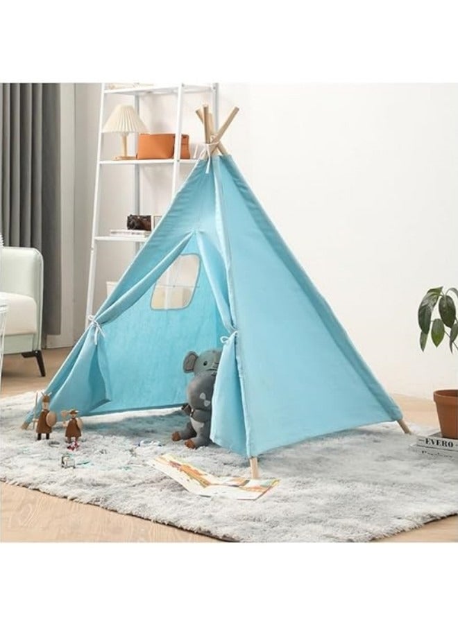 Teepee Tent for Kids Play Tent Canvas Toddler Tent Foldable Kids Tent for Toddlers Kids Tents Indoor Play Tent Playhouse for Kids Children Room Tent Blue