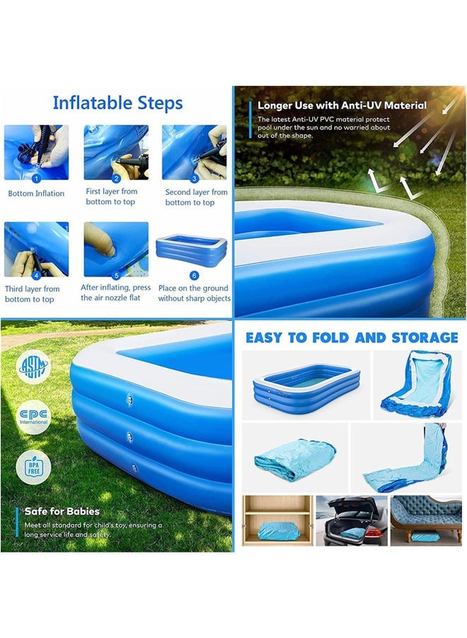 Inflatable Swimming Pool With Pump, Full-Sized Thickened Blow-Up Pool For Kids Adults, BPA-Free Kiddie Pools For Family Garden, Backyard, Summer Water Party, Indoor Outdoor,Lawn (260 * 160 * 52CM)