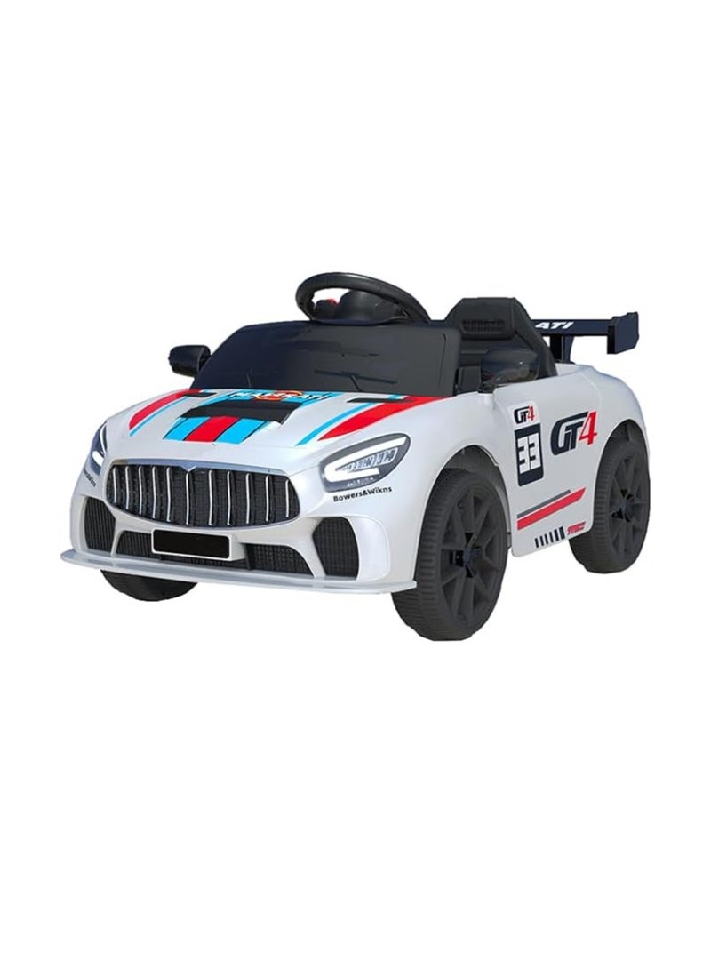 Kids Electric Ride-On Car with Realistic GT4 Design, Working Headlights, Built-in Music, and Horn - Long Battery Life, Safe & Durable, Assorted Colors - Perfect Gift for Young Racers