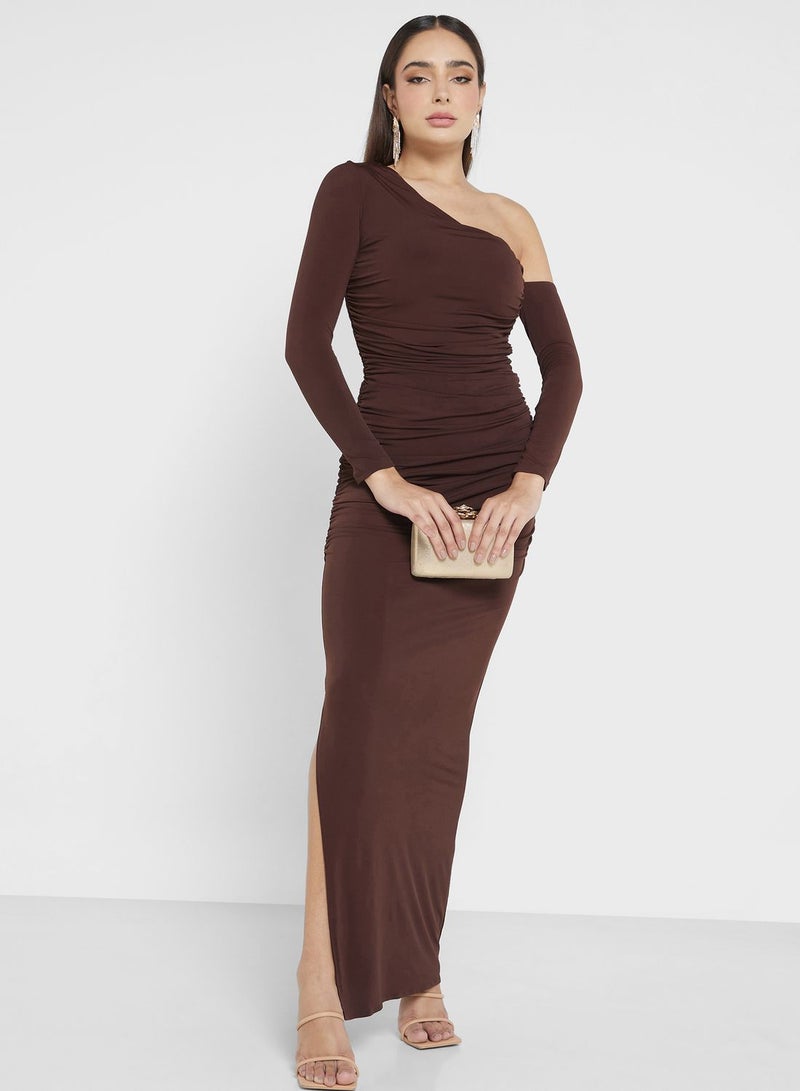 One Shoulder Bodycon Dress With Slit