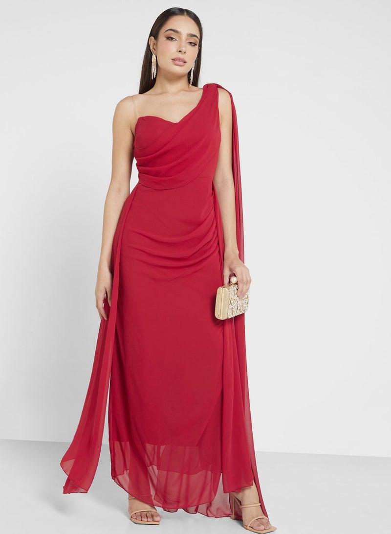 One Shoulder Dress With Trail