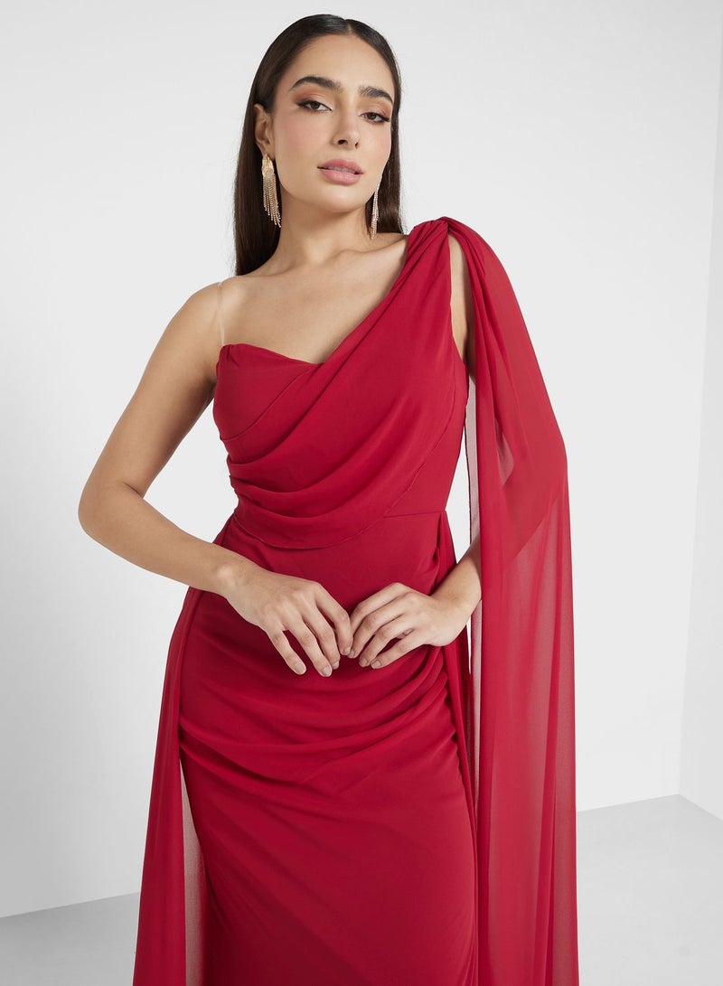 One Shoulder Dress With Trail