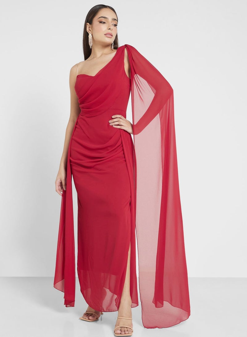 One Shoulder Dress With Trail