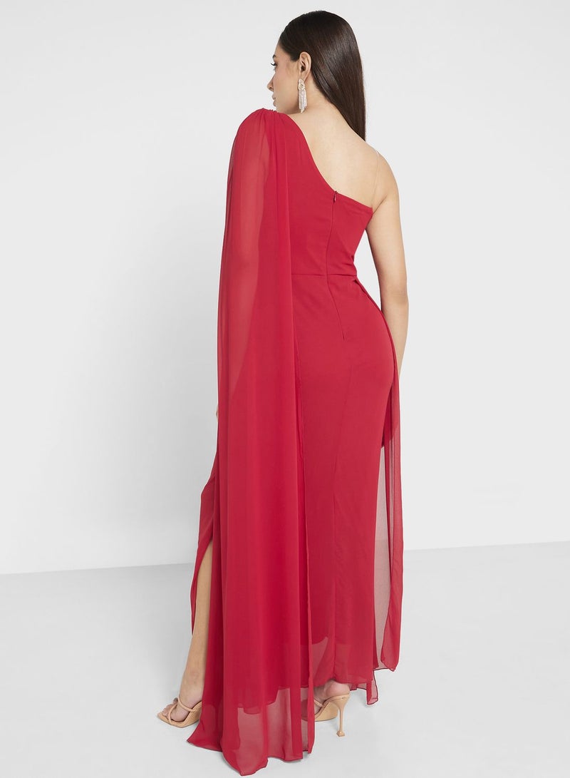 One Shoulder Dress With Trail