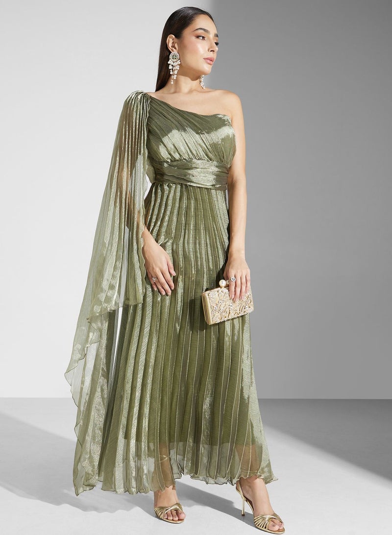 One Shoulder Pleated Dress