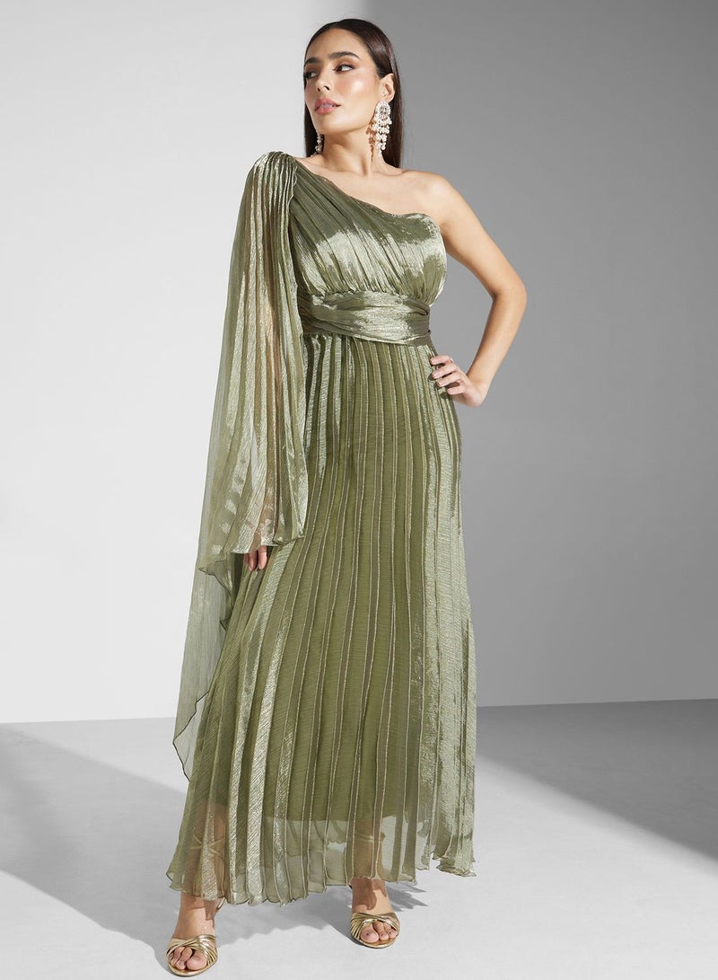 One Shoulder Pleated Dress