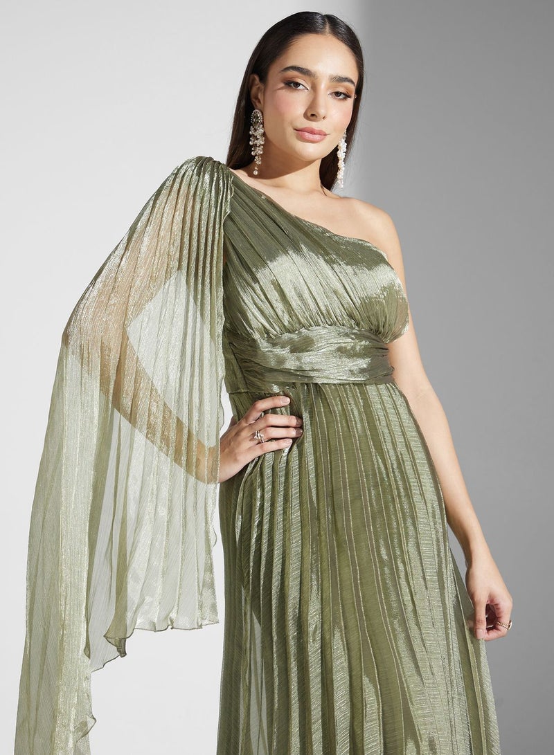 One Shoulder Pleated Dress