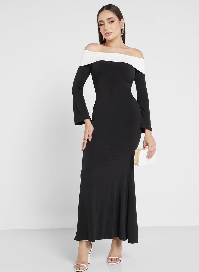 Off Shoulder Two Tone Bodycon Dress