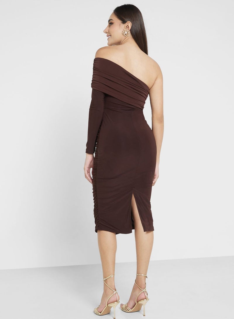 One Shoulder Ruched Bodycon Dress