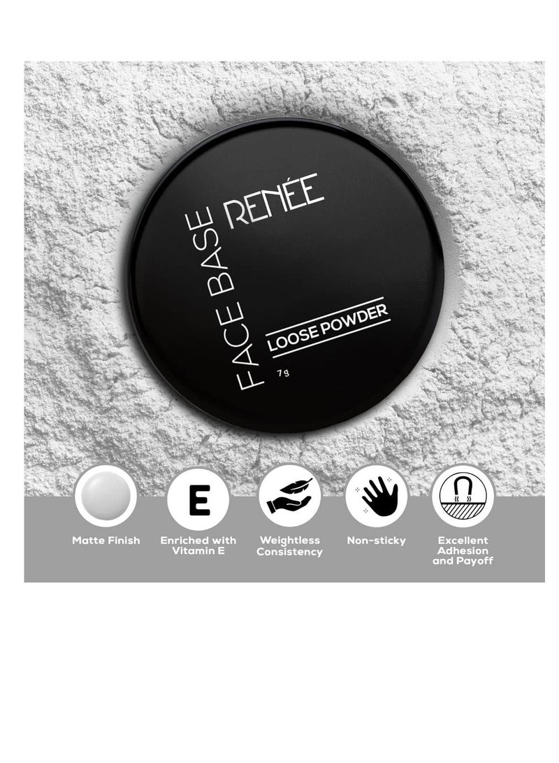 RENEE Face Base Loose Powder   Translucent 7gm   Non Sticky  Weightless Matte Finish  Excellent Pay of  Enriched with Vitamin E