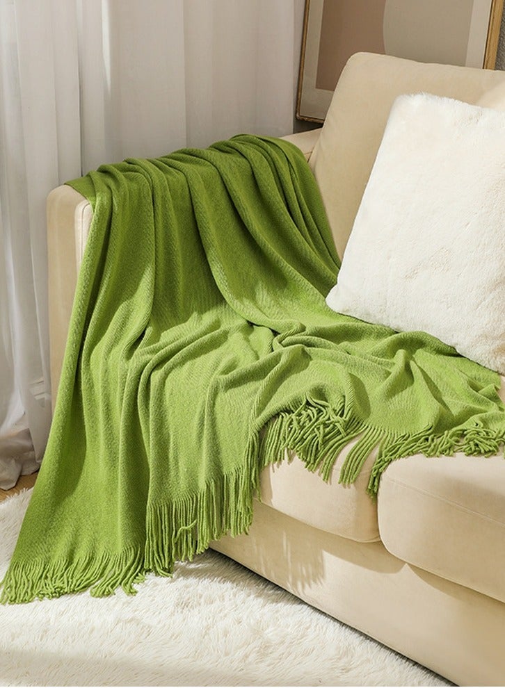 Solid Color Tassel Design Knitted Soft Throw Blanket Keep Warm Green