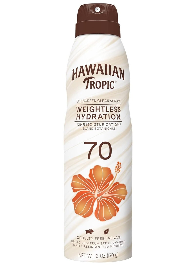 Hawaiian Tropic Weightless Hydration Clear Spray Sunscreen SPF 70, 6oz | Hawaiian Tropic Sunscreen SPF 70, Sunblock, Oxybenzone Free Sunscreen, Spray On Sunscreen, Body Sunscreen Spray, 6oz