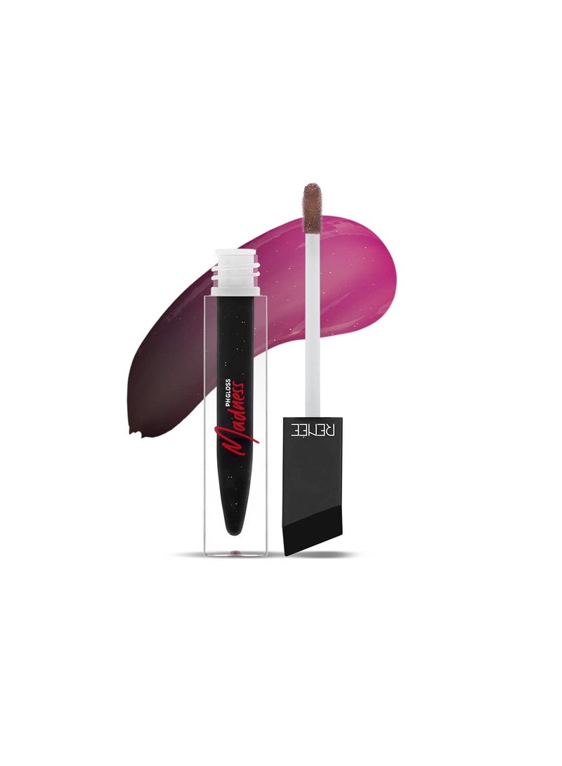 RENEE Madness PH Lip Gloss 4.5ml  Black Gloss with Pink Payoff Enriched with Shea Butter  Soothes  Repairs and Moisturizes Dry Lips  Glossy Non Sticky Formula