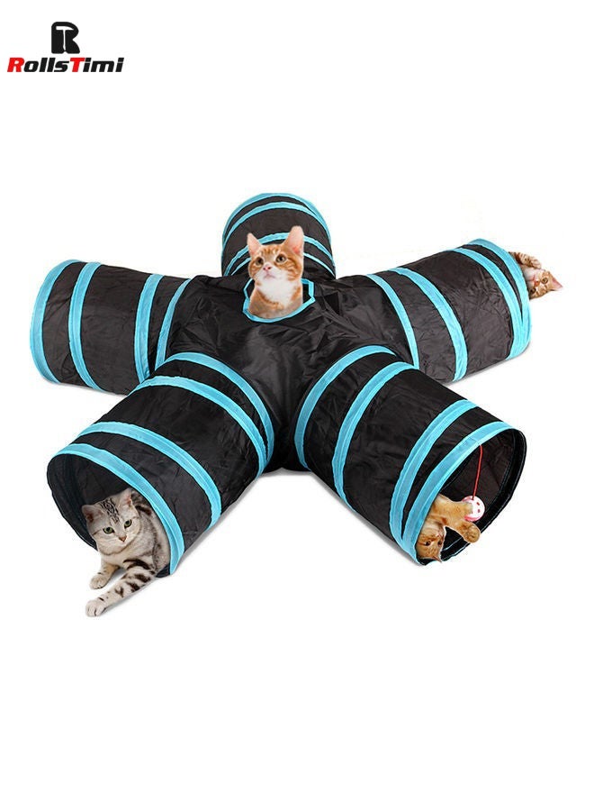 Cat Tunnel Toy 5 Way, Collapsible Cat Playhouse Pet Play Tunnel Tube with Storage Bag