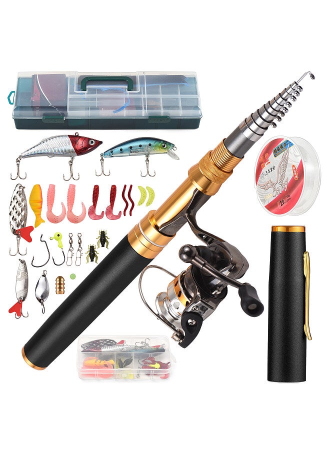 Fishing Rod and Reel Combos Telescopic Fishing Pole with Spinning Reel Combo Kit Fishing Line Lures Hooks Swivels Set Fishing Accessories with Tackle Box