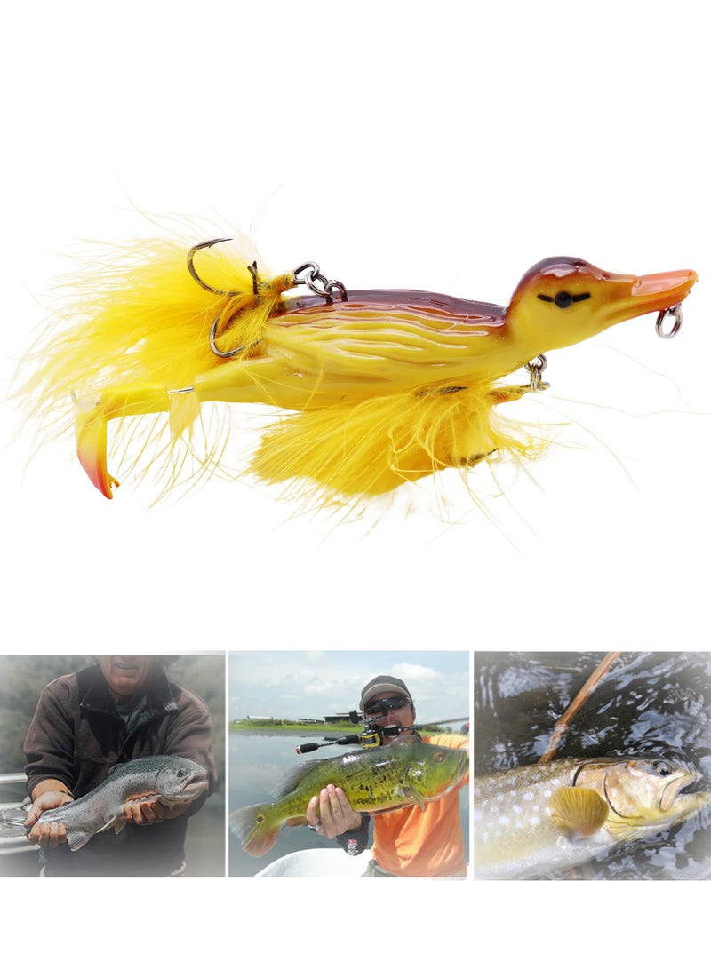 Duck Topwater Fishing bait Lure, Yellow Duckling Floating Artificial Bait Plopping and Splashing Feet Hard Fishing Tackle for sea and freshwater fishing