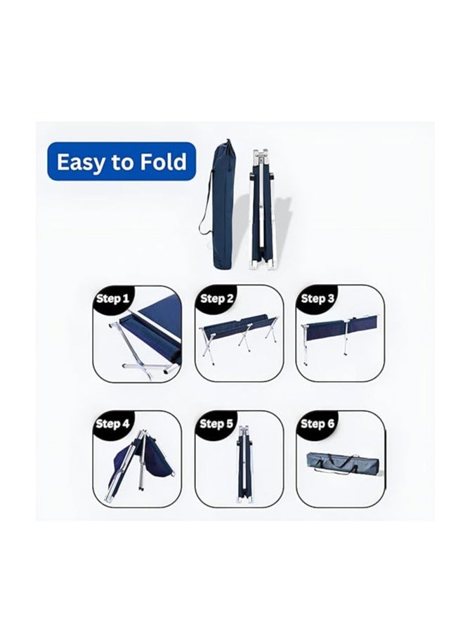 Heavy Duty Camping Bed Double Layer Oxford Strong Sleeping Cots with Carry Bag for Adults & Kids Portable Travel Folding Camping Cots for Home Office Outdoor Beach Vacation (Blue)