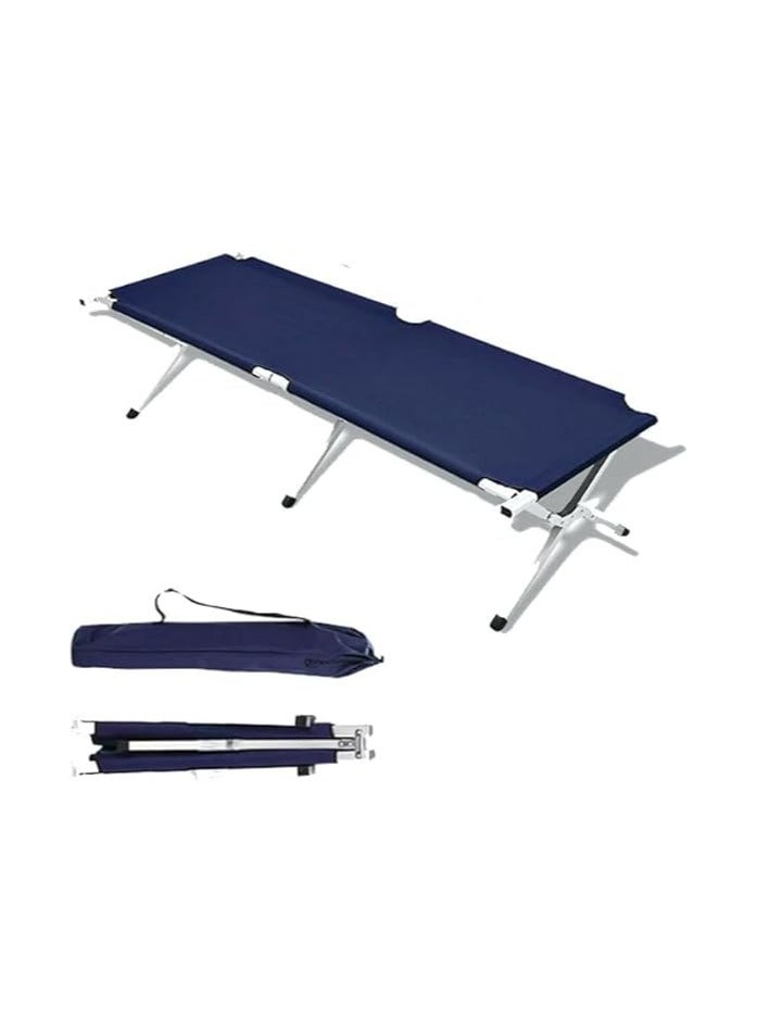 Heavy Duty Camping Bed Double Layer Oxford Strong Sleeping Cots with Carry Bag for Adults & Kids Portable Travel Folding Camping Cots for Home Office Outdoor Beach Vacation (Blue)