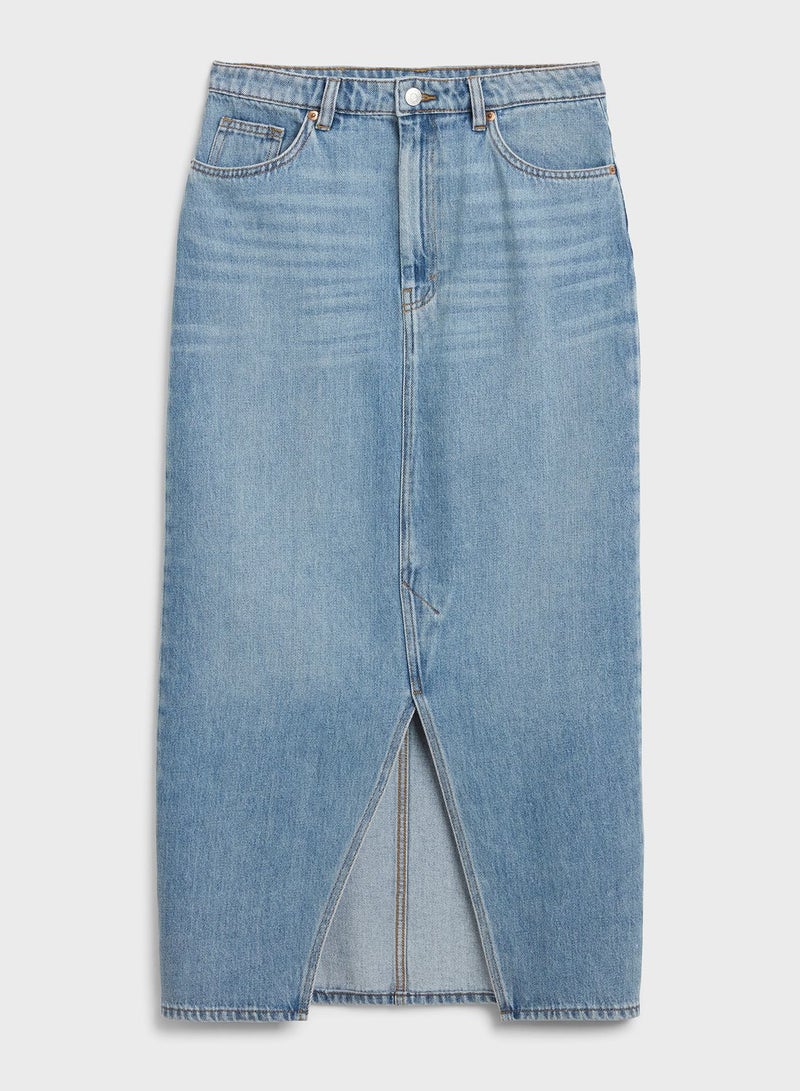 Front Slit Denim Skirt