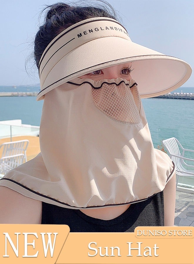Sun Hat Wide Brim UV Protection Beach Hat For Women No Top Cap Protection Neck For Summer Riding Face Mask Outdoor Sunshade Sun Hat