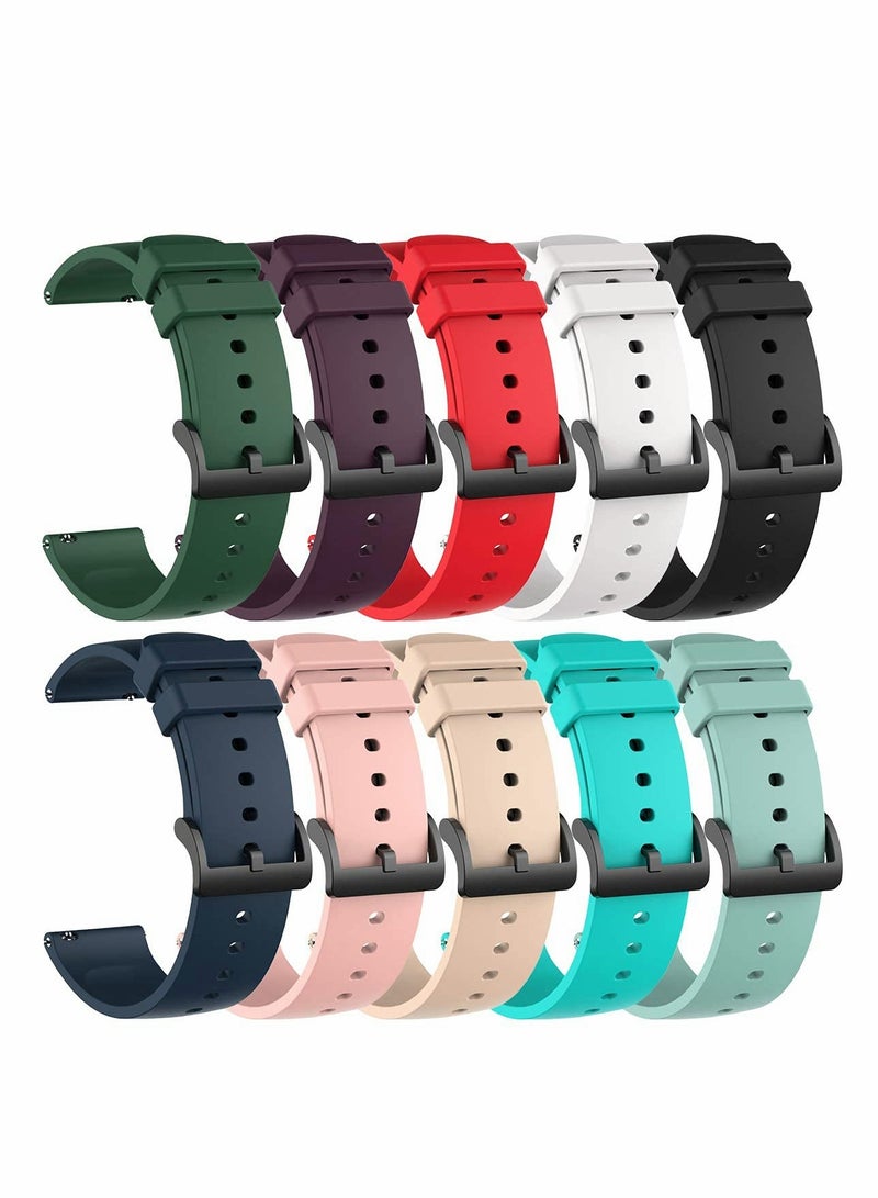 10 Pack Bands Compatible with Amazfit GTS/GTS2/GTS 3/GTS 2e/GTS 2 mini  20MM Silicone Band Replacement Quick Release Watch Straps for Amazfit Bip U Pro/Bip/Bip Lite/Bip S/Bip S lite/Bip U