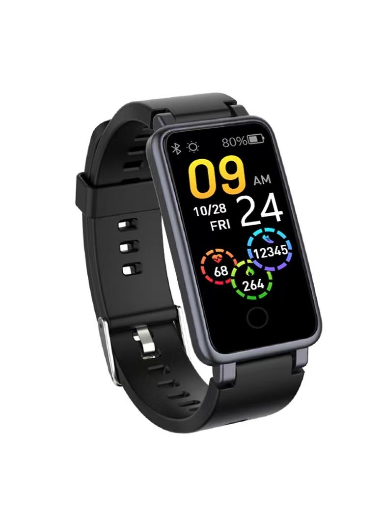 C2plus smartwatch, ultra-thin design, scientific sleep tracking, long battery life - midnight black