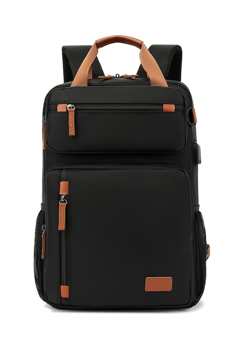 Men's Large Expandable Capacity Outdoor Backpack Multi-Functional Laptop Bag Black