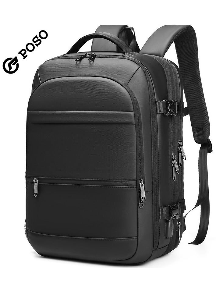 Men's Large Expandable Capacity Outdoor Backpack Multi-Functional Laptop Bag Black